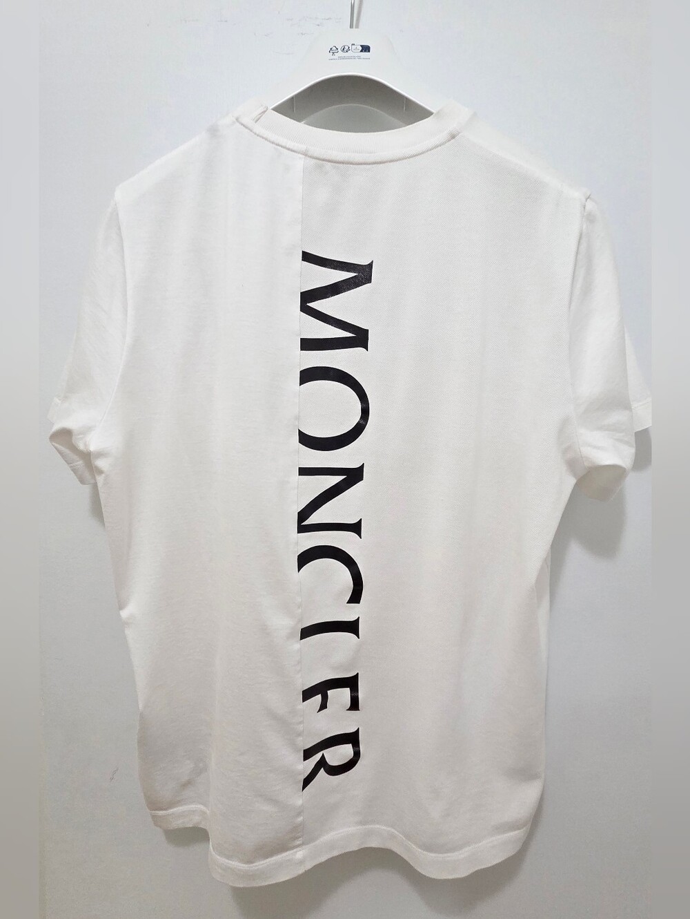 Moncler Matt Black White Short-Sleeve T-Shirt with Back Vertical Monogram Size M